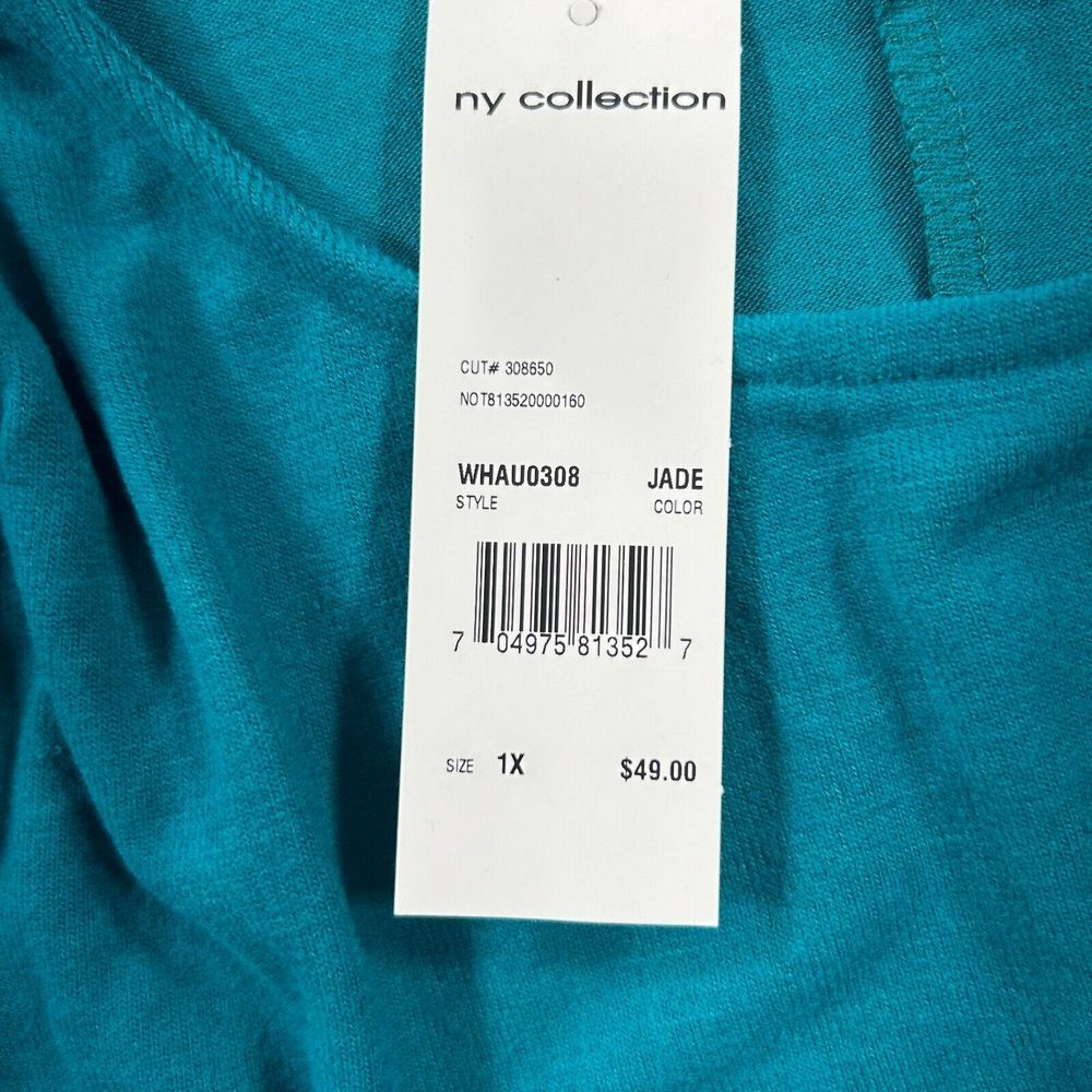 NY Collection Top & Printed Scarf Womens 1X Plus Handkerchief-Hem Jade Green NEW - Picture 5 of 9